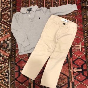 Boys size 4, long sleeve Polo and khaki pants